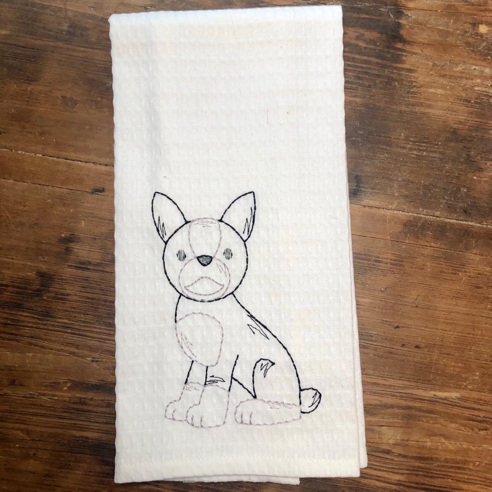 Boston Terrier Embroidered Waffle Weave Towel NWOT